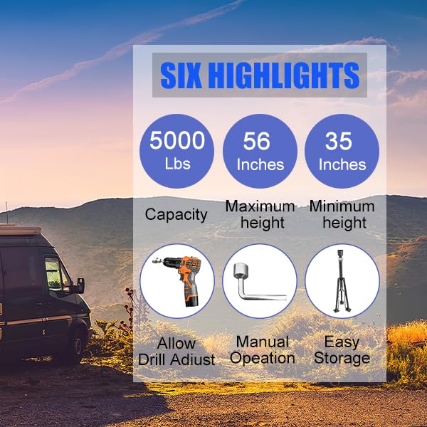 Schumaho King Pin Tripod Stabilizer Jack For 5Th Wheel Trailer Rv, (Allow Drill Adjust), 5000Lb Load Capacity & Adjustable Heigh
